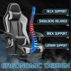 Ergonomic Gaming Chair with Footrest and Massage Support, Reclining Computer Chair for Gaming Room and Home Office