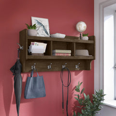 40 Inch Wall Mounted Coat Rack with Shelf, Wooden Entryway Storage and Hanging Organizer