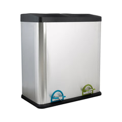 60L 2 Compartment Stainless Steel Recycling Bin, Dual Section Trash Sorter Container for Kitchen, Home & Office