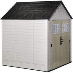 7 x 7-Ft. Resin Outdoor Garden Storage Shed with Windows and Utility Hooks, Sand