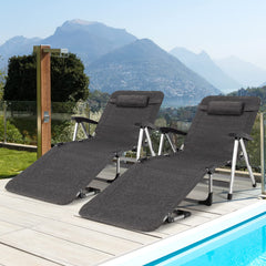 Folding Outdoor Chaise Lounge Chair with Cup Holder and Detachable Headrest