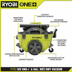 18V Cordless 6-Gallon Wet/Dry Vacuum Kit with 4.0Ah Battery, Charger and Accessories