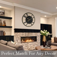 24 Inch Round Wooden Wall Clock, Modern Analog Clock with Numeral Design, Battery Operated