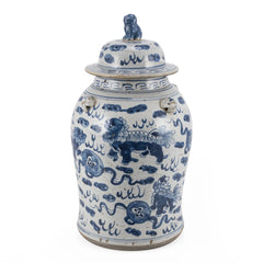 Small Vintage Temple Jar with Lion Motif, Decorative Accent Container for Home Decor and Interior Display