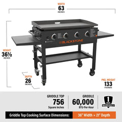 36-Inch 4-Burner Griddle Cooking Station with Side Shelves