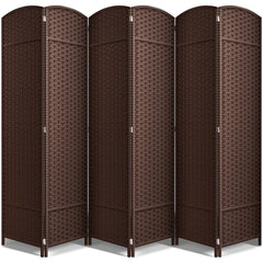 6 Panel Room Divider, 6ft Tall Extra Wide Folding Privacy Screen with Hand-Woven Mesh Panels