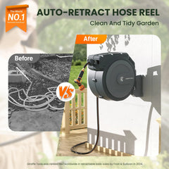 Heavy Duty Wall Mounted Retractable Hose Reel, 1/2 Inch x 78 ft Garden Hose