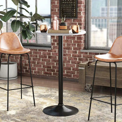 Round Bistro Pub Table, Bar Height Cocktail Table with Metal Base and MDF Top, 23.8 Inch