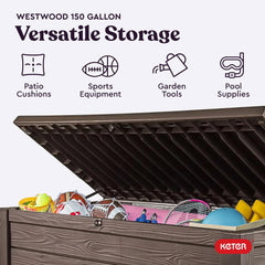 150 Gallon Outdoor Deck Box with Bench Seat, Large Storage Container for Patio, Garden, Yard and Pool Area