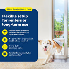Sliding Glass Pet Door, No-Cut DIY Installation for Renters, Apartments and Rental Homes