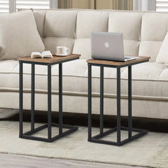 Set of 2 C-Shaped Sofa Side Tables, Small End Tables for Living Room, Bedside and TV Tray