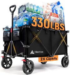 330LBS Heavy Duty Collapsible Wagon Cart, All-Terrain Folding Utility Beach Wagon with Adjustable Handle for Garden, Outdoor, Shopping