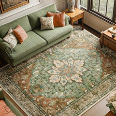 8x10 Washable Floral Medallion Area Rug, Non-Slip Decorative Floor Rug for Living Room, Bedroom and Home
