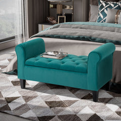 Button-Tufted Storage Ottoman Bench, Upholstered Bed Bench with Rolled Armrests for Bedroom, Living Room and Hallway