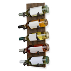 5 Bottle Wood Wall Mounted Wine Rack, Walnut Finish Bottle Holder for Kitchen, Dining Room and Home Bar