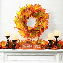 Thanksgiving LED Lighted Fall Maple Leaf Wreath and Garland - Autumn Home Decor