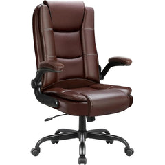 Big and Tall Ergonomic Office Chair, High Back Leather Executive Computer Chair with Padded Flip-Up Arms