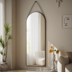 48 x 16 Inch Full Length Wall Mirror with Leather Strap, Hanging Full Body Mirror for Bedroom, Entryway and Home Decor