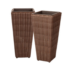 All-Weather Wicker Planter Set with Liners, Outdoor Decorative Garden Plant Pots for Patio, Deck & Balcony