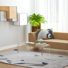 32" Clear Acrylic Waterfall Coffee Table, 20mm Thick Rectangle Modern Transparent Table for Living Room