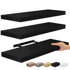 Set of 3 Floating Wood Wall Shelves, Wall Mounted Display and Storage Shelves with Invisible Brackets for Books and Home Decor