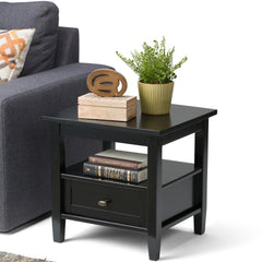 20 Inch Wide Solid Wood Rectangle End Table, Transitional Side Table