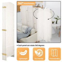 6 FT Tall Woven Fiber Room Divider, Freestanding Folding Privacy Screen