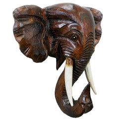 Wooden Elephant Head Wall Decor, Decorative Animal Sculpture Wall Art for Living Room, Bedroom and Home Decoration