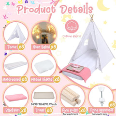 8-Pack Kids Teepee Tent Set for Sleepover Parties, White
