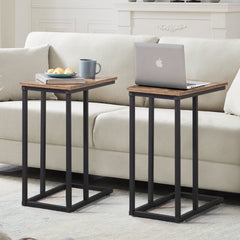 Set of 2 C-Shaped Sofa Side Tables, Small End Tables for Living Room, Bedside and TV Tray