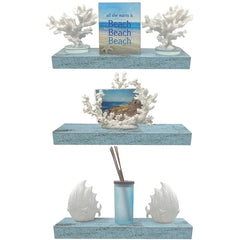3-Pack Rustic Wood Floating Wall Shelves, Beach Style Hanging Display and Storage Shelves