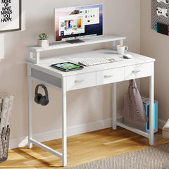 Small Computer Desk with Fabric Drawers and Monitor Stand, Compact Home Office Workstation for Small Spaces