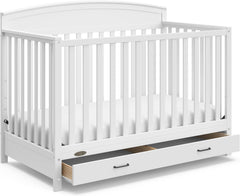 5-in-1 Convertible Baby Bed with Storage Drawers, White, Converts to Toddler Bed, Daybed and Full-Size Bed