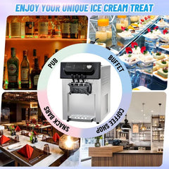 2200W 3-Flavor Soft Serve Ice Cream Machine, 5.3–7.4 Gal/Hr, LCD Touch Screen, Automatic Cleaning