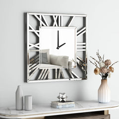 Large Modern Mirrored Wall Clock, Oversized Decorative Hanging Clock for Living Room, Bedroom and Home Decor
