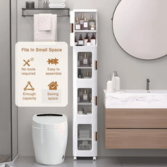 4-Tier Tall Narrow Plastic Storage Cabinet, Slim Vertical Organizer for Bathroom, Bedroom and Home Storage
