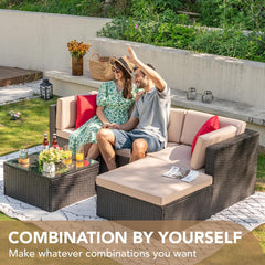 5-Piece All-Weather Patio Furniture Set with Cushions, Outdoor Wicker Conversation Sofa Set for Garden, Deck & Backyard