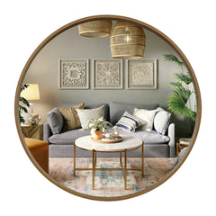 Classic Farmhouse Round Wall Mirror, Wooden Frame Decorative Accent Mirror for Living Room, Bedroom and Entryway