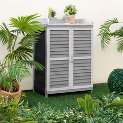 Outdoor Potting Workbench with Metal Tabletop, Garden Storage Cabinet for Patio