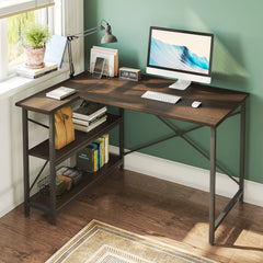 Small L Shaped Computer Desk with Storage Shelves, Compact Corner Workstation for Home Office and Study
