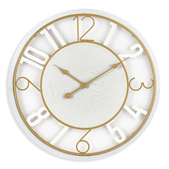 24 Inch Round Wooden Wall Clock, Modern Analog Clock with Numeral Design, Battery Operated
