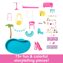 Dollhouse Playset with Slide, 10 Play Areas and 75+ Accessories