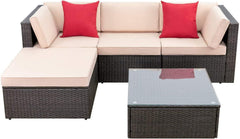 5-Piece All-Weather Patio Furniture Set with Cushions, Outdoor Wicker Conversation Sofa Set for Garden, Deck & Backyard
