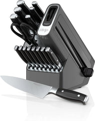 17-Piece Premium Knife Block Set with Built-In Sharpener, Stainless Steel/Black