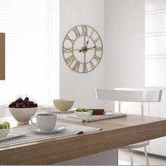 24 Inch Large Round Gold Metal Wall Clock, Decorative Analog Clock for Home