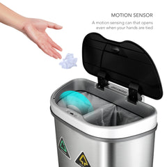 18 Gallon Dual Compartment Motion Sensor Trash Can, Automatic Hands-Free Kitchen Garbage Bin