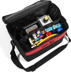 4 CFM HVAC A/C Refrigeration Vacuum Pump and Manifold Gauge Kit with R134a Tap, Leak Detector and Carrying Bag