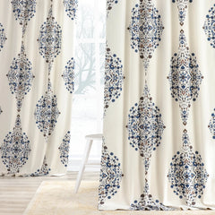 Medallion Damask Printed Cotton Room Darkening Curtain Panel, 1 Piece