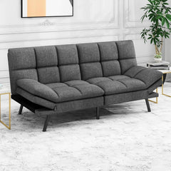 Convertible Futon Sofa Bed with Memory Foam, Foldable Loveseat Sleeper with Adjustable Armrests