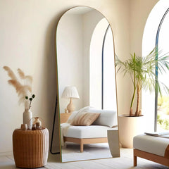 Arched Full Length Wood Floor Mirror, Full Body Standing and Wall Mounted Mirror for Bedroom, Living Room and Home Decor
